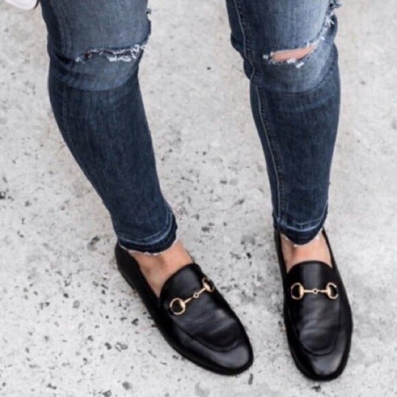 GUCCI Brixton Horsebit Black Leather Foldable Mules Blogger Favorite Loafers 36 - Picture 5 of 14